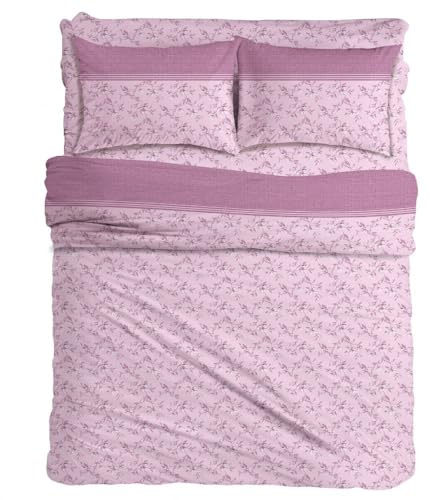 MAXIME MAISON - Completo Lenzuola Una Piazza e Mezza Cotone Stampate, Set Lenzuola 1 Piazza e Mezza con Federa, Lenzuolo in Cotone Anallergico, Biancheria da Letto Made in Italy (Iris Cipria)