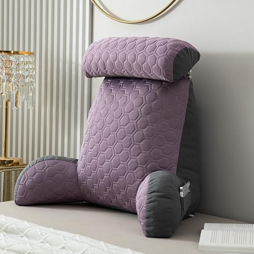 Bedside Cushion for Long Sitting,Cooling Ice Silk Lumbar Support Cushion for Office,Soft Large Sofa Backrest Reading Pillow for Adult (Purple)