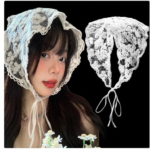 Süßes Spitze Kopftücher Für Damen Sommer Weiß Geblümtes Stirnband Blumen Kopftuch Seidentuch Haare Damen Haarbänder Bandanas Kopftuch Mädchen Kopfbedeckung Dreieckstuch Turban