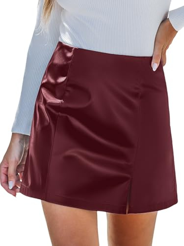 CUPSHE Minigonna da donna in finta pelle a vita alta aderente PU Split matita gonna corta, Rosso, S