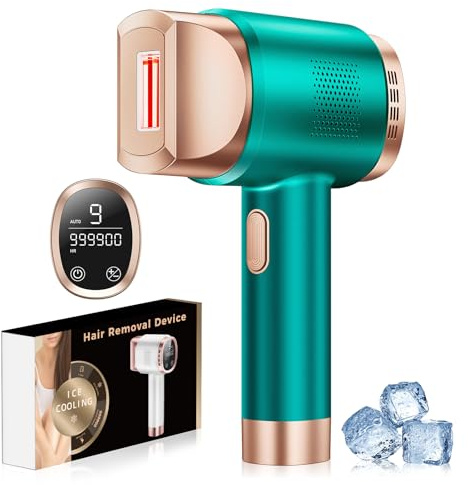 Epilatore Luce Pulsata con Funzione di Raffreddamento, Touch Screen LCD, Onda Luminosa Rossa 600-1200 NM, Funzione HR/SC/RA, 9 Livelli Di Energia, Depilazione Laser per Donne e Uomini, Verde