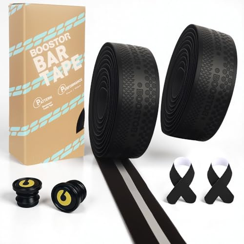 BOOSTOR Fahrrad Lenkerband Rutschfest und Stoßdämpfend Lenkerband Rennrad Griffband Selbstklebend Mountainbike/Gravel Fahrrad Handlebar Tape Schwarz 2200X30X3MM 2x Klebestreifen
