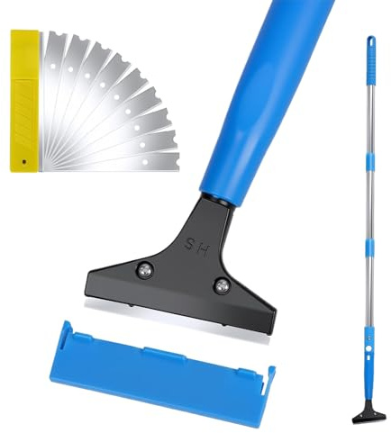 Njidher Floor Scraper, Telescopic Squeegee as Cleaning Tool, Heavy Duty Tile Squeegee, for Tile Grouts, Shower, Garage, Garden, Painting, Window Glass and Bathroom