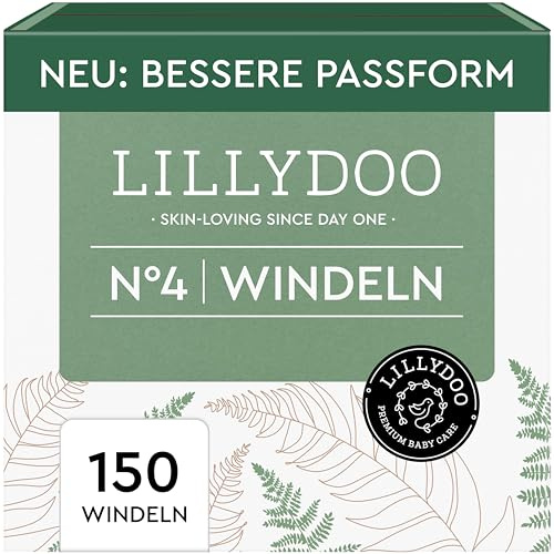 Pannolini LILLYDOO green – taglia 4 (9+ kg), pacco scorta (150 unità), protezione contro le fuoriuscite, senza cloro, 0% profumi e lozioni, per pelli sensibili, dermatologicamente testati