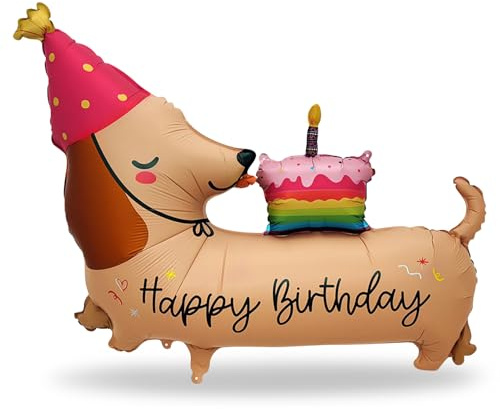 XXL Hund Luftballons, Folienballon Hund Dackel Happy Birthday | Welpe Folienballons, Ballon Hunde Geburtstag Deko, Helium Ballon Tier, Hundeparty Kindergeburtstag Deko Mädchen Junge