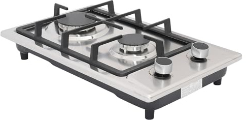 Cuisinière à gaz à 2 feux - Plaque de cuisson encastrable - Allumage pulsé 3 kW + 1,75 kW - Pour gaz naturel NG et GPL - Commutable - Réchaud de camping pour camping-car, caravane, terrasse - 51 x 31