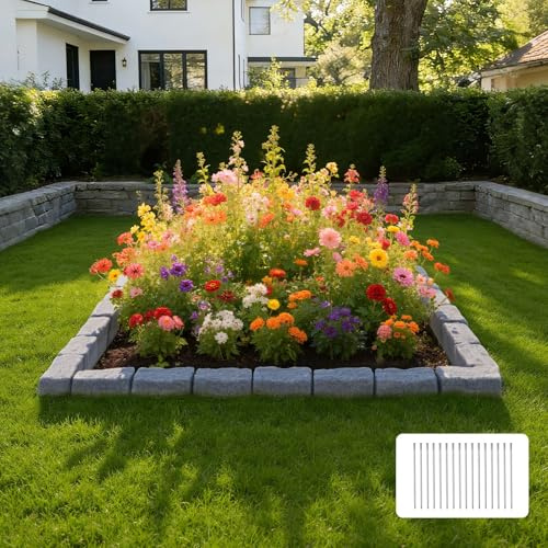 VEVOR Bordure de Jardin Imitation Pierre 4,7 m Bordure Parterre Aspect Pierre Plastique pour Pelouse Allée, Lot de 4, 6 Briques par Section 1180x95x57 mm, 16 Piquets, 4 Angles, sans Creuser, Gris Grès