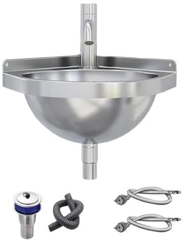 Lavabo a parete,Lavabo angolare triangolare semicircolare con rubinetto | Lavello Multiuso In Acciaio - per ingresso, lavanderia, giardino, patio, bagno, cucina, casa e appartamento
