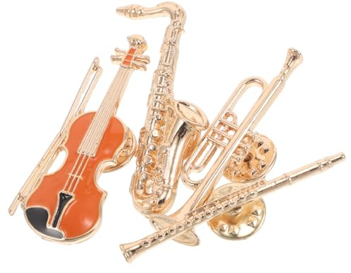 Levemolo Épingles Musicales 4pcs en Alliage Guitare Saxophone Trompette Flûte Pour Sacs et Chapeaux Festivals de Musique Passionnés