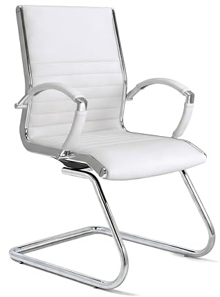 VERSEE Besucherstuhl Montreal aus Echtleder, Weiß, Sitzhöhe 45 cm | Moderner Konferenzstuhl für Büro, Besprechungs- und Wartezimmer, ergonomisch gestaltet und stabil