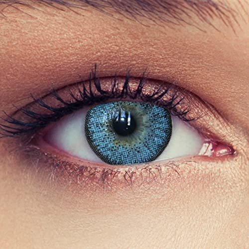 DESIGNLENSES farbige Kontaktlinsen, 1 Paar (2 St.), natürlich wirkende himmels blau Farblinsen + Aufbewahrungsbehälter, mit Stärke -3,50 Natural Sky