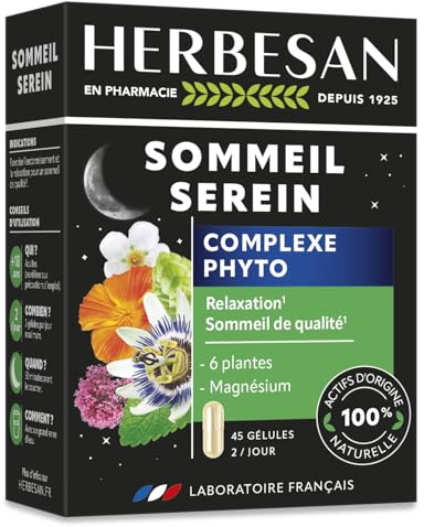 HERBESAN® - NOCTAPHYT SOMMEIL SEREIN - Sommeil paisible, réveil nocturne - Sans mélatonnine -100% plantes - 45 gélules