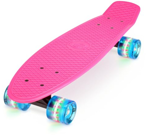 Xootz Retro plast skateboard med LED-ljushjul, för barn, komplett, barn, komplett retro plast, ros