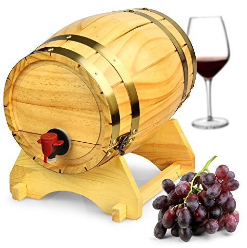 bar@drinkstuff DS35948 Weinfassspender aus natürlichem Kiefernholz, 4,5 Liter – Tisch-Weinspender im Vintage-Stil