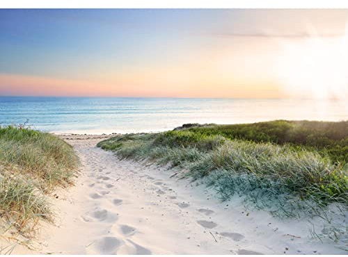 Runa Art Papel tapiz fotográfico 396 x 280 cm Playa y mar puesta de sol | Lana Decoración De Pared Sala Cuarto | Fabricación alemana | azul beige 9008012a