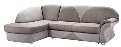 Cavadore Ecksofa Talea mit Ottomane links, Zweifarbige Polsterecke mit Federkern, inkl. Bettfunktion, 257 x 91 x 174, Strukturstoff Hellgrau/Grau