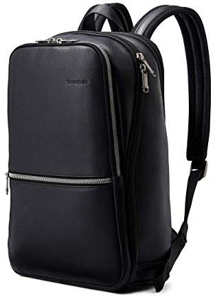 Samsonite Classic Leather Slim Backpack, Black, One Size, Classic Leather Slim Backpack