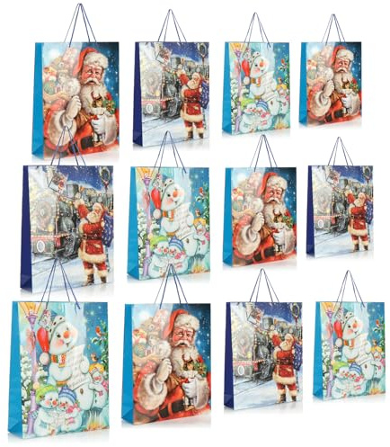 com-four® 12x Geschenktüte für Weihnachten, Nikolaus und Advent | Geschenkverpackung 42cm - XXL Geschenktasche mit Weihnachtsmotiven - Geschenkbeutel aus Papier