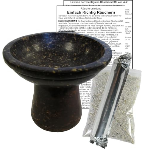Räucherkelch 5-TLG Räucherset XXL Räuchergefäß 1000g Räucherschale 12cm Ø zum räuchern für HAUSREINIGUNG & RAUHNÄCHTE mit Räuchersand, Räucherkohle, Räucheranleitung, Täschchen 81001-BXXL