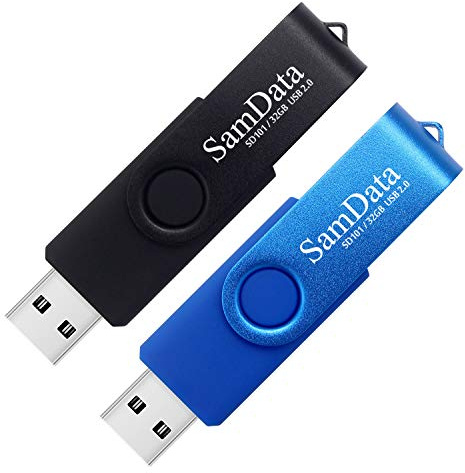 SamData 32GB USB Flash Drives 2 Pack 32GB Thumb Drives Memory Stick Jump Drive with LED Light for Storage and Backup (2 Colors: Black Blue)