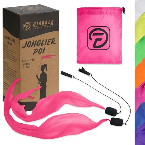 Diabolo Freizeitsport -Paire de Poi Lumineux UV - Rose - 60 cm - Ailes d'ange - Spiral Pois - Soft-Pois - Sac de Transport inclu - Idéal pour débutants et Professionnels