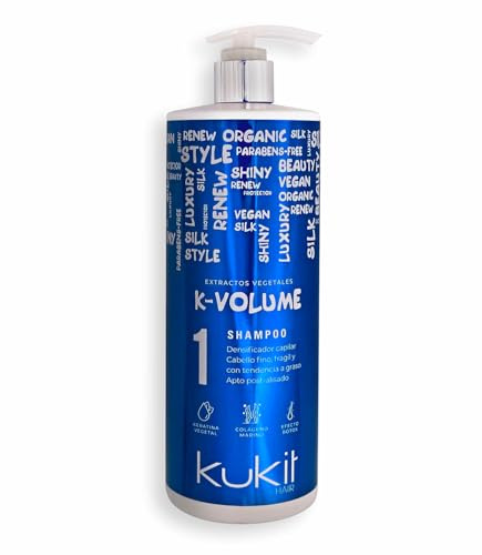 Kukit Hair - Champú Volumen Cabello Fino, Champú K-Volume Vegano sin Parabenos (1000 ml)
