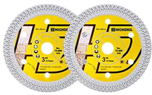 HIGHDRIL Diamantscheibe Fliese 75mm für Hartkeramik Porzellanfliesen Granit | Diamantscheibe Fliese 75mm x 10mm, 2STK X-Zähne Fliesensägeblatt für Hartkeramik Porzellanfliesen Granit