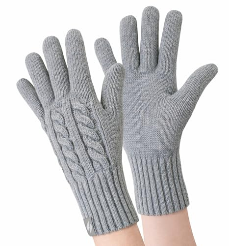 HEAT HOLDERS - Damen Extra Warm Winter Handschuhe | Strick Handschuhe mit Innen Flauschig Fleece Gefüttert (S-M, Grau)