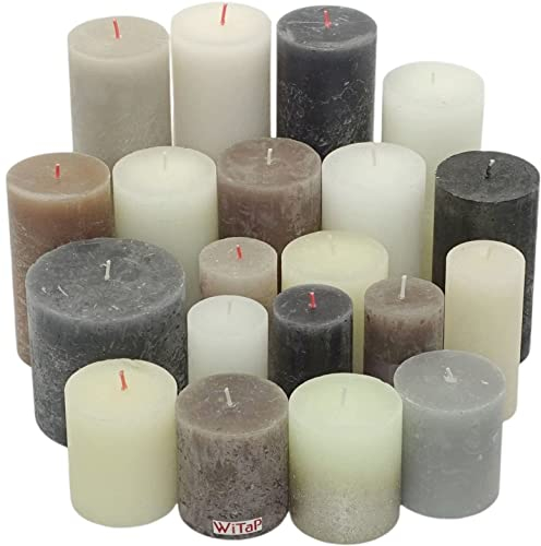 6 kg Rustic Stumpenkerzen durchgefärbt Rustik Qualität Kerzen Set Kerzenpaket Mix gemischt nach Farben (Creme-Grau-Taupe 09)