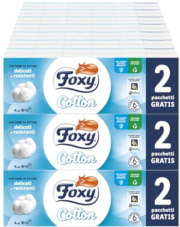 Foxy Mouchoirs en papier de poche / 25 paquets de 12 paquets / 4 voiles/Avec fibre de coton véritable/Papier 100% certifié FSC/Emballage 100% recyclable