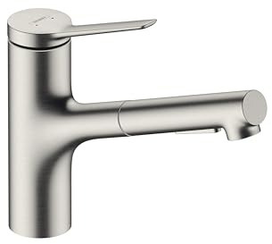 hansgrohe Zesis Edelstahl Einhand-Küchenarmatur, Küchenarmaturen mit herausziehbarem Sprüher, Wasserhahn für Küchenspüle, Edelstahl Optik 74810801
