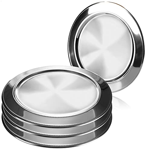 com-four® 4x Platos para Servir - Plato Decorativo de Acero Inoxidable - Bandeja Redonda para Servir y Decorar - Platos para Servir Elegantemente (39cm - Plato de acero inoxidable - 4 piezas)