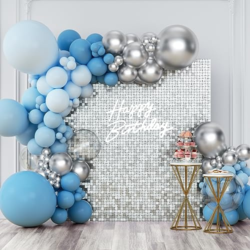 Kate Silber Schimmernde Wand Hintergrund Quadratisch Pailletten Glitzer Foto Hintergrund Paneel Dekoration für Geburtstag Party Hochzeit Jahrestag 30×30 cm (24 STK.)