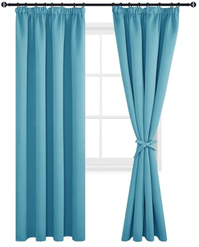 DWCN Tende per soggiorno oscuranti con nastro arricciato e legacci per tende, set da 2 pezzi, altezza 245 x larghezza 140 cm, tende termiche oscuranti scure, termoisolanti per camera da letto