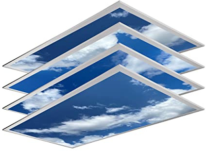 4-Pack 2x4 LED Flat Panel Light, Drop Ceiling Light Fixture with Cloud Design Tunable 30W-72W, 8750 Lumens, 5 CCT 3000K-6500K, 0-10V Dimmable Skylight ETL, 120-277V 48x24 Inch LED Panel