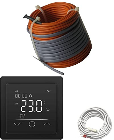 Elektrische Fußbodenheizung HoWaTech Profi Komplett Set TWIN Heizdraht 12 W/m inkl. Thermostat WLAN WIFI Touch schwarz, Länge & Fläche:1.5-3m²