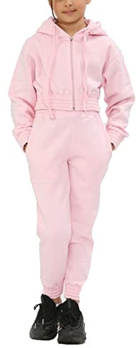 NY Deluxe Edition Girls Crop Tracksuit Set Kids Crop Zip Hooded Top & Jog Botttom Age 7 to13 years (as8, age, 13_years, regular, Pink)