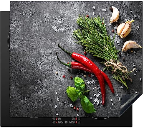 KitchenYeah© Copri Piano Cottura Coprifornelli Tappetino per Induzione | 59x52 cm - Fornello Tutto per la Cucina Pepe - Erbe - Spezie - Calcestruzzo
