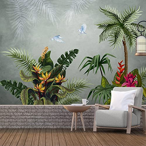 Fototapete 3D Tropischer Pflanzenvogel 450 cm B x300 cm H Vlies Tapeten Wandtapete XXL Moderne Wanddeko Wohnzimmer Schlafzimmer Büro Flur