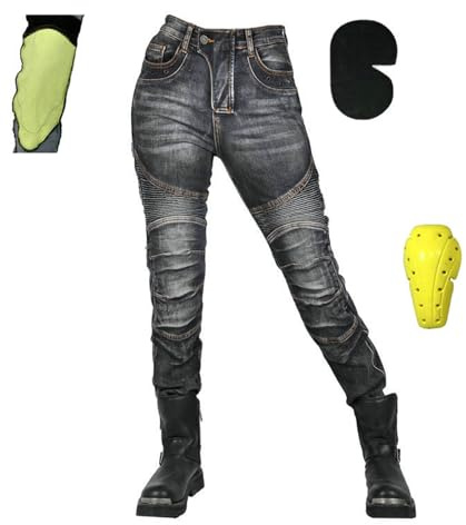 HOMDECR Damen Slim Fit Motorrad Jeans Mit Protektoren Knie Und Hüftprotektoren Stretch Slim Fit Denim Motorradhose Cargo Motorradjeans Schutzhose Biker Pants (Schwarz,3XL)