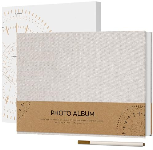 Vienrose Kleines Selbstklebend 10x15 Fotoalbum zum Selbstgestalten und Einkleben, Leinen Fotobuch 60 weißen Seiten, Jahrestag Fotoalben mit Einem Metallstift, 21,5x30cm, Beige