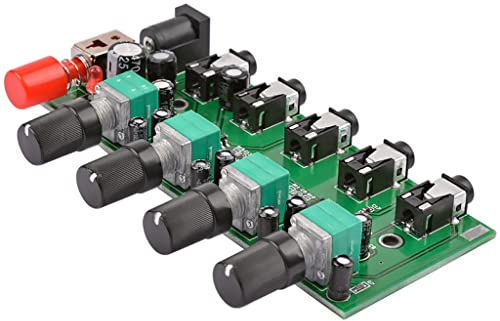 DLOETT - Tablero mezclador estéreo de 4 vías Fuente de audio Reverberador Controlador amplificador de auriculares Tablero de mezcla DIY Cuatro entradas de salida (Color: Argento)