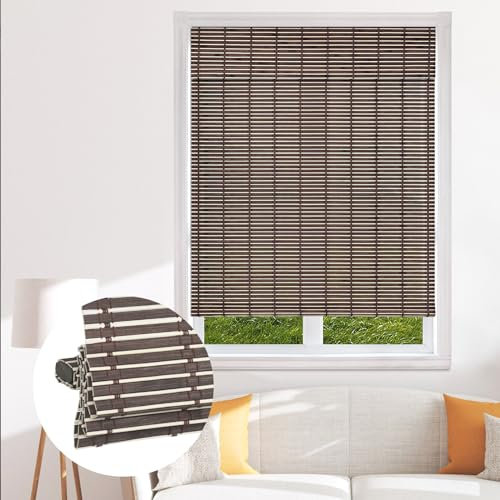 SEEYE Kabellose Bambusrollos, lichtfilternder Bambus-Rollo, natürlicher Raffrollo, Bambus-Rollo für Fenster, einfach zu installieren für Tür, Terrasse, Schlafzimmer, 66 x 162,6 cm (B x H), Braun
