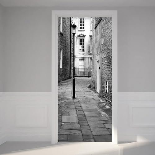 Türtapete Selbstklebend Schwarz-Weiß-Straße 90 X 210 Cm 3D Türaufkleber Wandbilder Türposter Fototapete Pvc Diy Türbild Vinyl Wasserdichte Entfernbar Mauer Aufkleber Zuhause Dekor - Türfot -3X3A3G6L9F