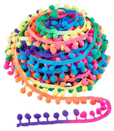 PH PandaHall {91}20cm Bommelborte Regenbogen Fransenkugelbesatz 8.5~26mm Girlandenband Nähquastenspitze Für Heimwerker Heimdekoration Kleidung Kleid 12mm Kugel