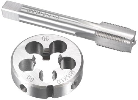 TOP-VIGOR Set di maschi e matrici metriche M15 x 1 mm, filettatura a macchina con filiera rotonda, kit di maschi e matrici per fai da te, riparazione, taglio filettatura esterna ed interna