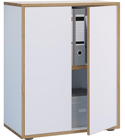 VCM Büroschrank 60x33x74 cm 2 Türen 2 Fächer für Homeoffice Büromöbel | Ordnung für Akten und Ordner - praktisch fürs Homeoffice und Büro - für Angestellte und Selbstständige, Holzwerkstoff