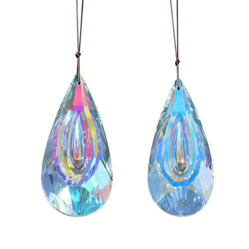 Yuattory 120 mm Kristall-Sonnenfänger, 2er-Pack Große Prismen-Sonnenfänger, Fenster-Hängeornamente, Regenbogen-Maker-Anhänger