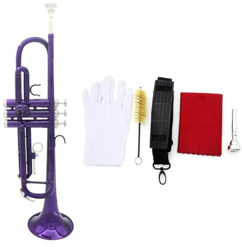 Exquisite Bb B Flache Trompete Messing Trompete Handschuhe Professionelle Standard Kleine Und Langlebig(Purple)