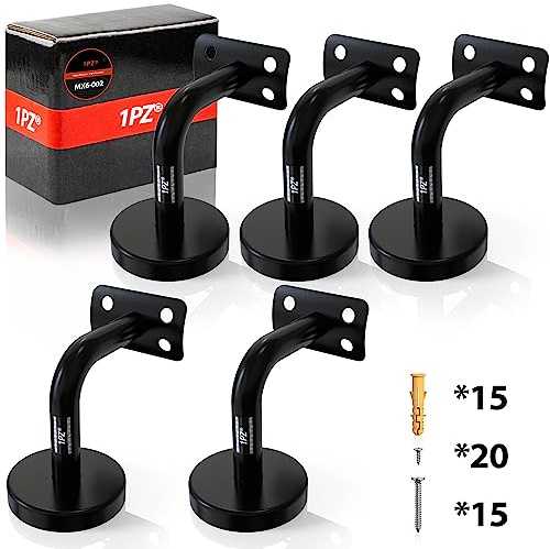 1PZ FR6-HB5 - Juego de 5 soportes para pasamanos de escalera de acero inoxidable (fijación de barandilla sólida), color negro
